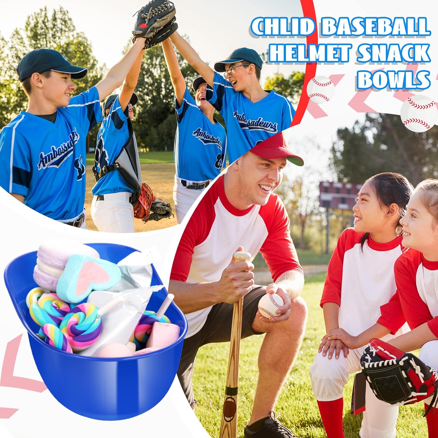 Casco de béisbol para helado de 8 onzas, mini cuencos para gorra de béisbol para niños, casco con chip para helado, cascos de plástico para fiestas