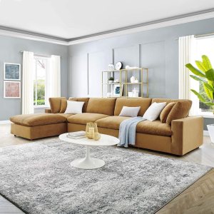 Modway Commix Sofá seccional de 5 piezas de terciopelo de alto rendimiento relleno de plumón en coñac Modway Commix Sofá seccional de 5 piezas de terciopelo de alto rendimiento relleno de plumón en coñac