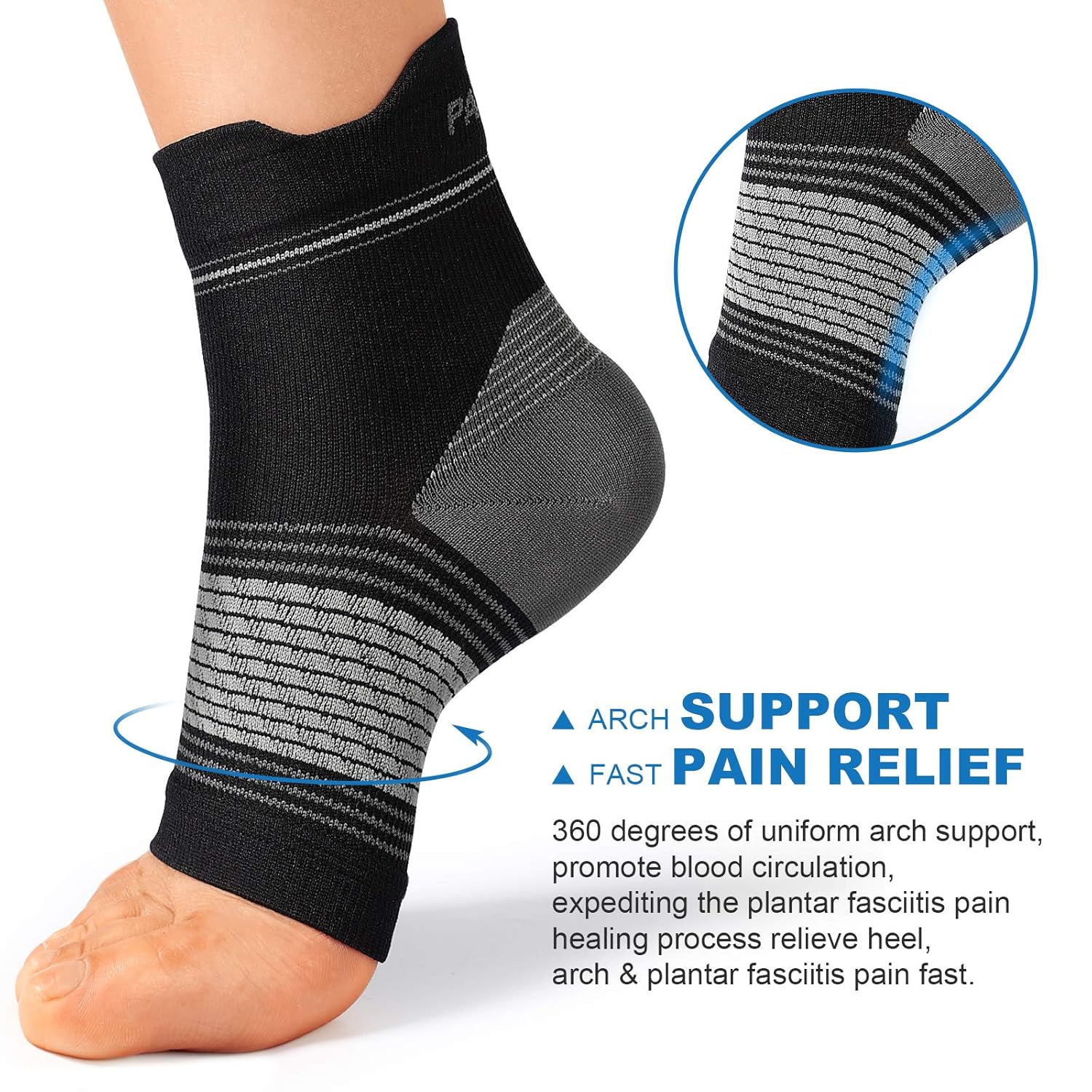 Calcetines para fascitis plantar (6 pares) para hombres y mujeres, mangas de compresión para pies con soporte de arco y tobillo (negro, pequeño)