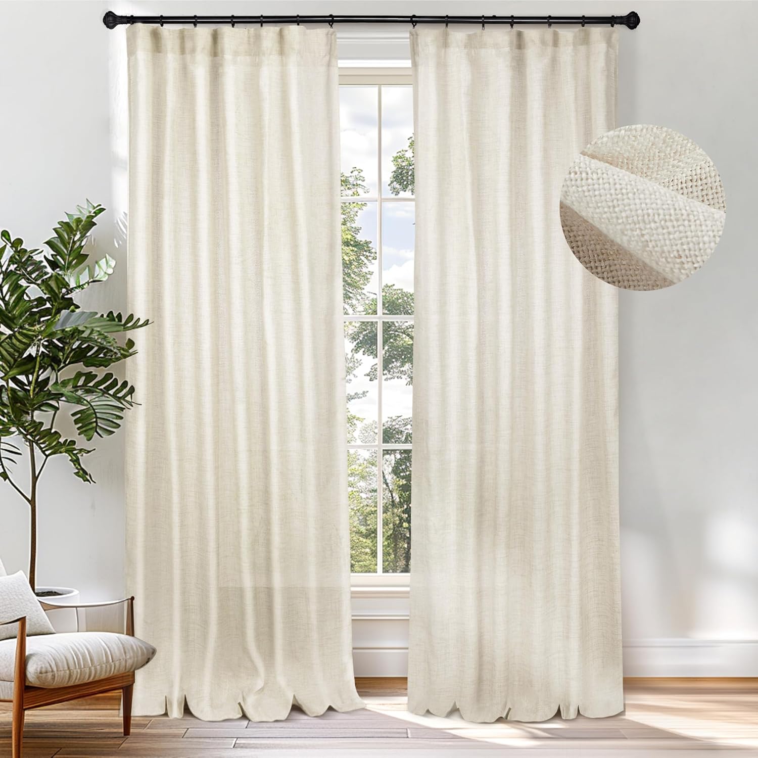 Cortinas naturales de 108 pulgadas de largo con textura de lino, elegantes cortinas y cortinas retro de granja, 1 par para sala de estar,