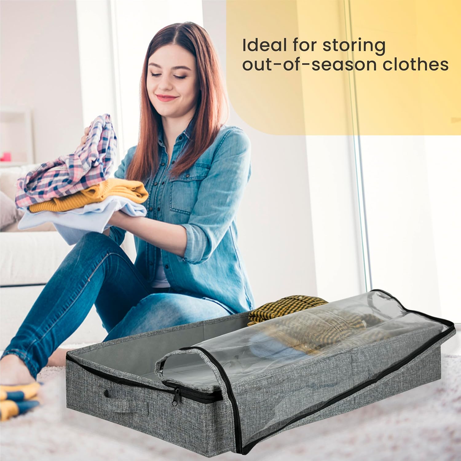 Clutter Mutter Contenedores de almacenamiento para debajo de la cama de 5 pulgadas de alto, 33.8 x 17.7 x 5.1 pulgadas, resistente organizador de