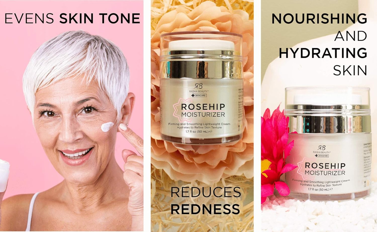 Radha Beauty Kit completo de cuidado facial de Rosehip  Set antienvejecimiento 3 en 1 con limpiador, suero e hidratante para arrugas y manchas