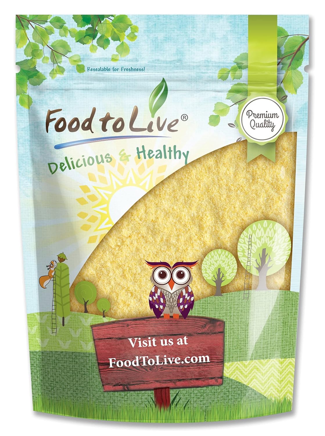 Food to Live Harina de maíz, 2.5 libras, hecha de grano entero, comida finamente molida, vegana, kosher, a granel, ideal para cocinar y hornear pan