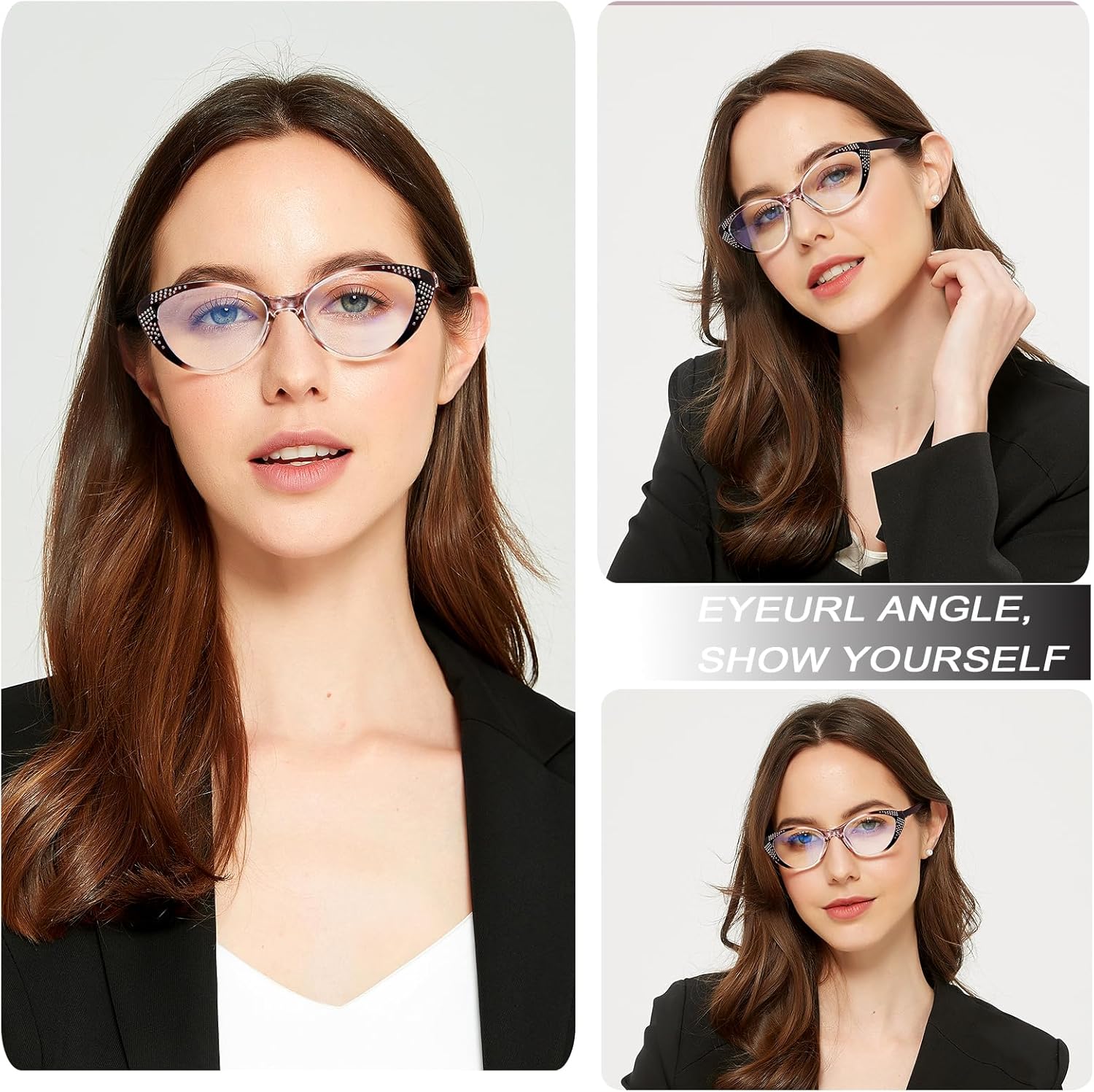 EYEURL Cat Eye Reading Glasses for Women – Blue Light Blocking Ladies Fashion Readers with Flexible Spring Hinges