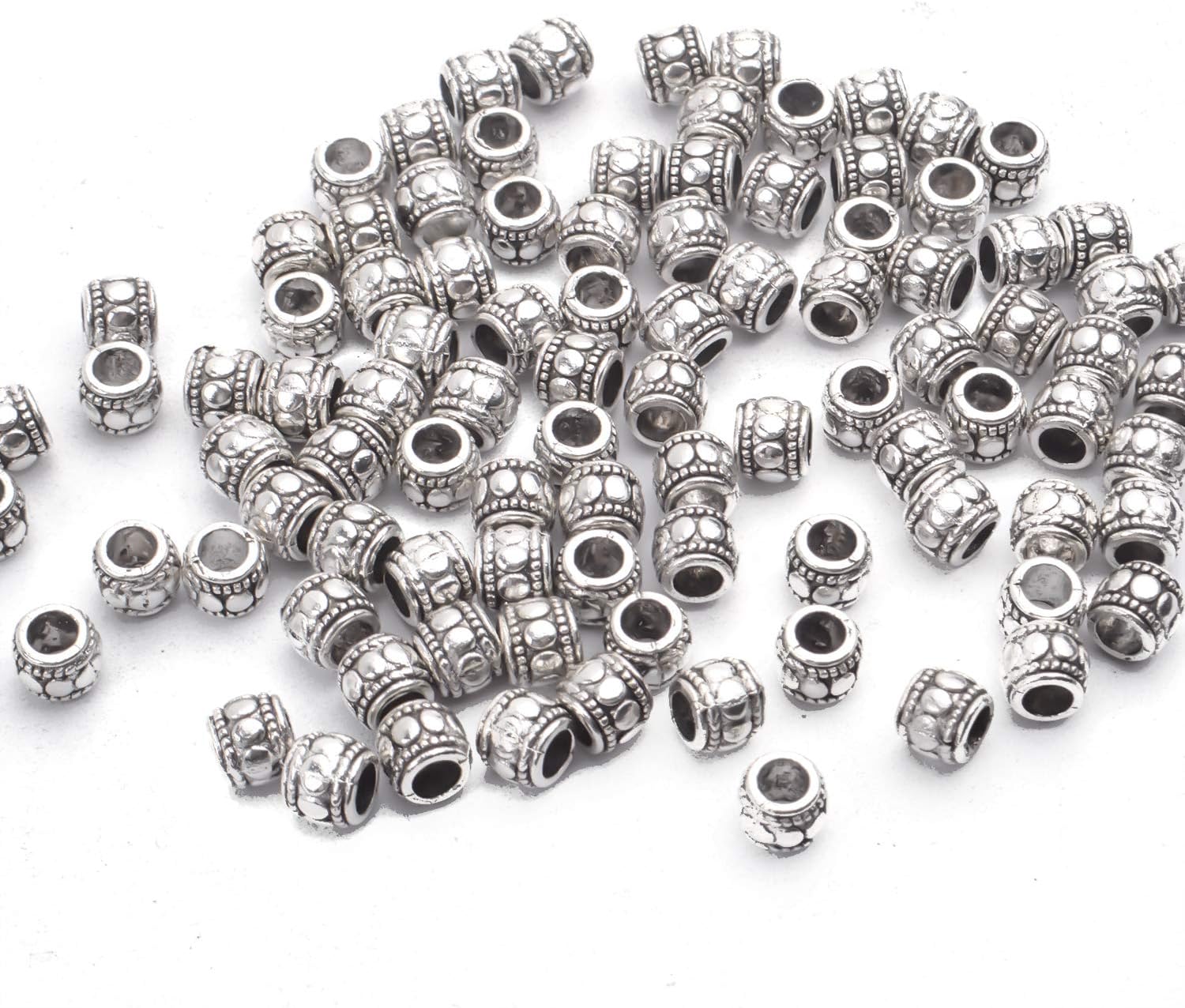 BronaGrand 100 cuentas espaciadoras de plata tibetana, cuentas de agujero grande, cuentas de tubo hueco para bricolaje, collares, pulseras