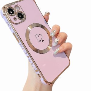 ZTOFERA Funda magnética para iPhone 15 Plus compatible con MagSafe, bonita funda con patrón de corazones de amor chapado para mujeres y niñas, funda ZTOFERA Funda magnética para iPhone 15 Plus compatible con MagSafe, bonita funda con patrón de corazones de amor chapado para mujeres y niñas, funda