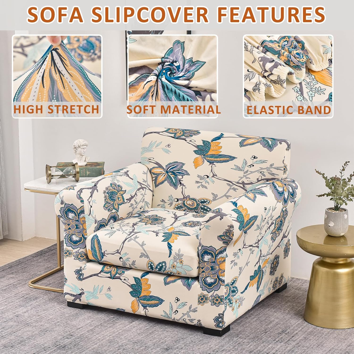 HAOYONG Funda para sillón, 2 piezas, fundas de elastano de alta elasticidad, funda para sillón de 1 plaza, funda antideslizante y lavable para sala