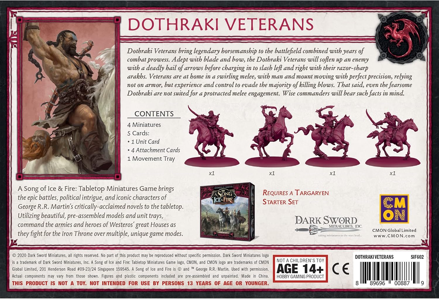 CMON Una canción de hielo y fuego miniatura de mesa Dothraki Veterans Unit Box  Juego de estrategia para adolescentes y adultos  A partir de 14 años