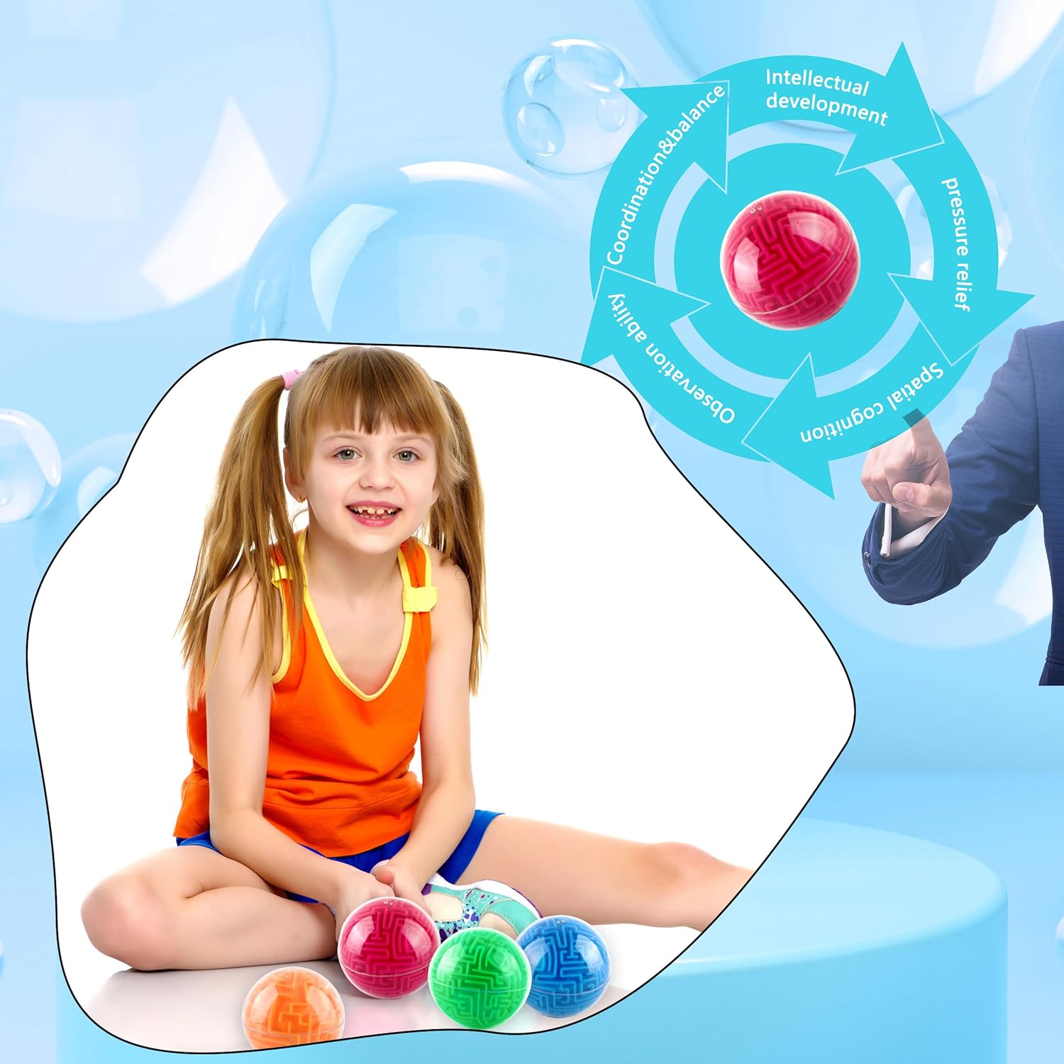 4 paquetes de bola de laberinto 3D de 4 pulgadas, gravedad mágica, bola de laberinto tridimensional, cubo de laberinto, juguetes para niños y