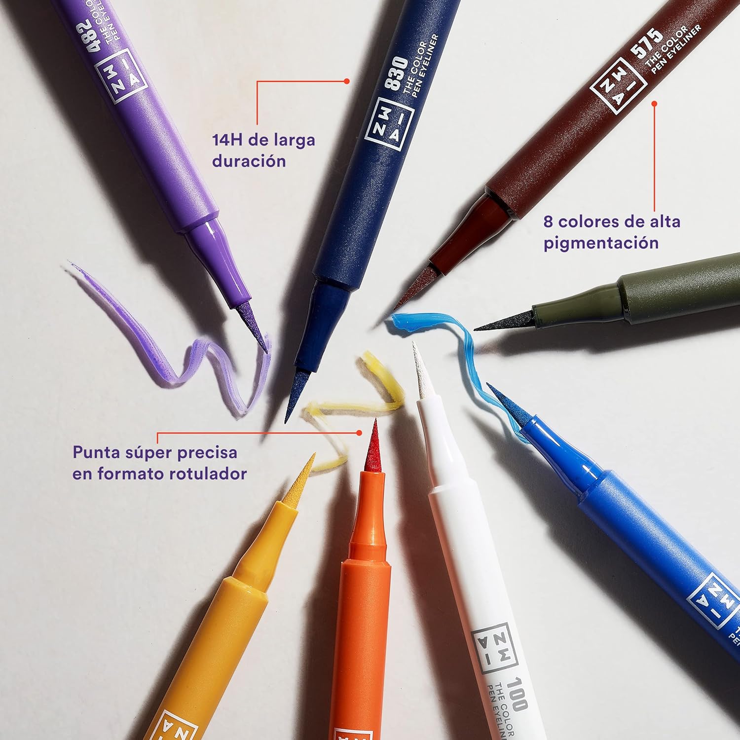 3INA The Color Pen Eyeliner 188 – Delineador líquido de larga duración de punta ultra fina naranja 14H – Colores vibrantes, mate, a prueba de