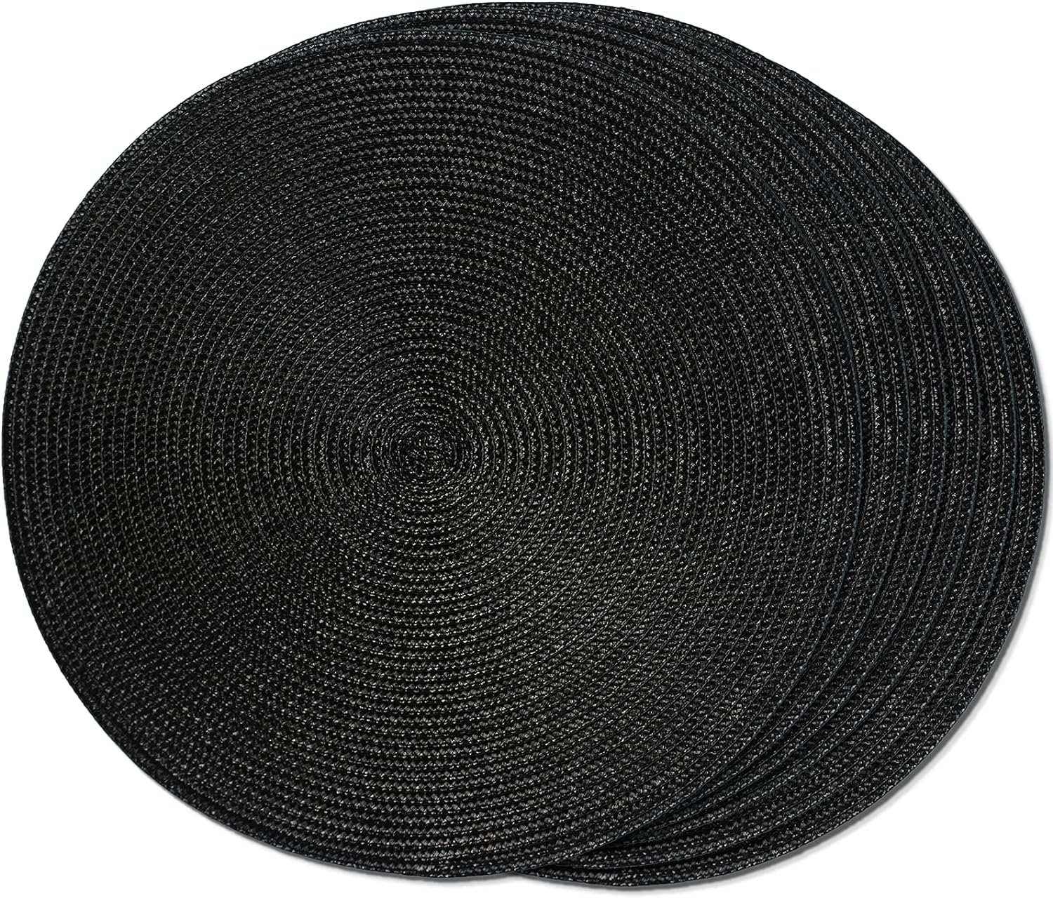 FunWheat Juego de 6 manteles individuales redondos trenzados para mesa de comedor, tejidos, lavables, antideslizantes, de 15 pulgadas (negro, 6