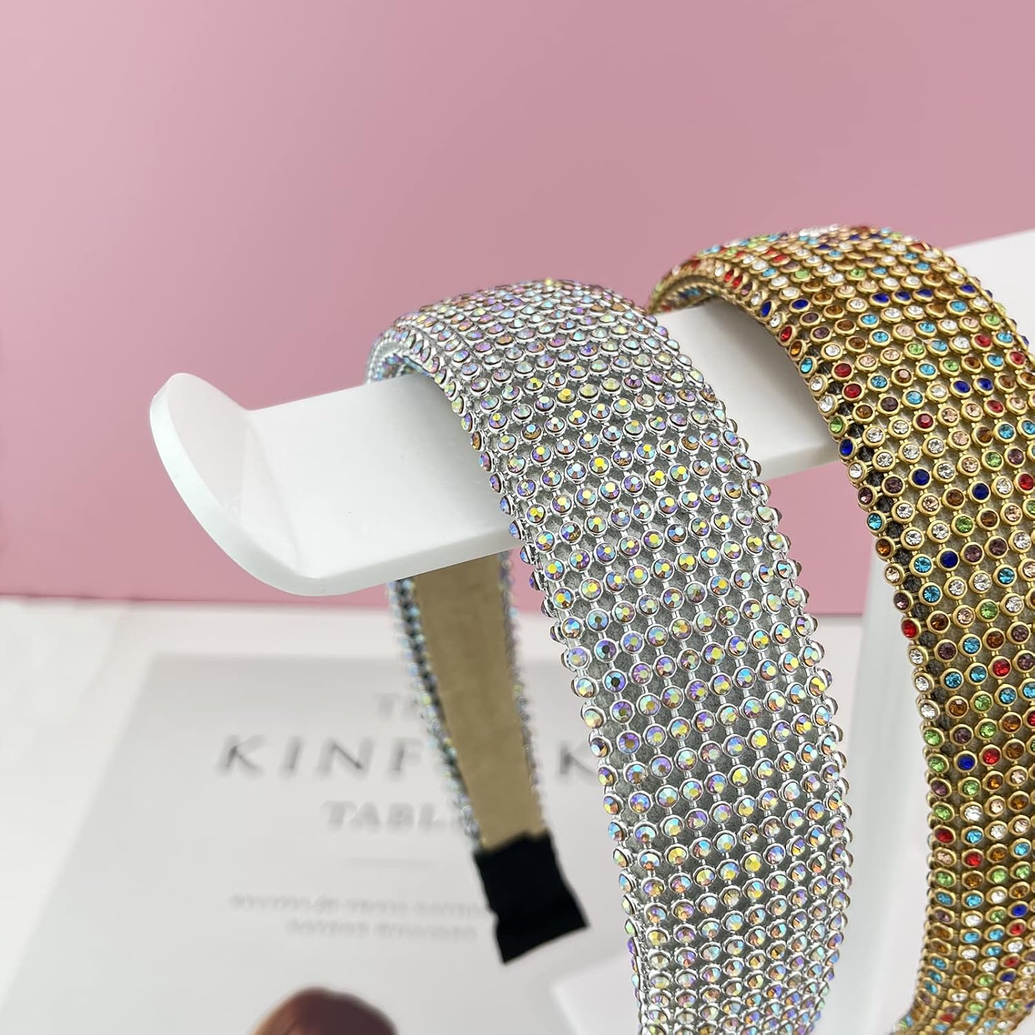 Bigfety Soporte para diadema, soporte organizador de diadema acrílica, almacenamiento de accesorios para el cabello (2 niveles y 2 paneles)