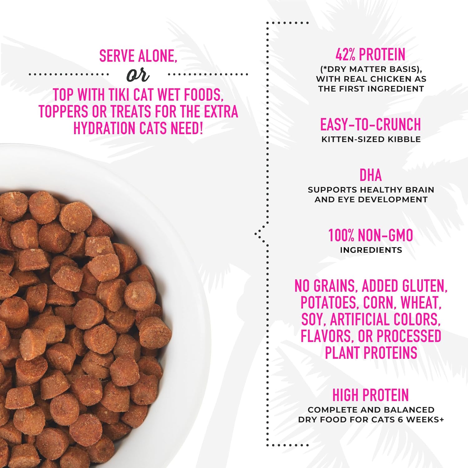 Tiki Cat Born Carnivore Baby, alto en proteínas y sin granos, alimento seco completo y equilibrado para gatos para gatitos de 6 semanas en adelante,