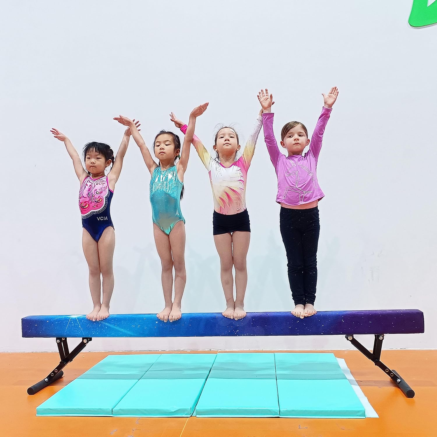 Viga de equilibrio ajustable para niños, haz de gimnasia de 8 pies, haz de piso alto e inferior para centro de gimnasia, equipo de gimnasia para