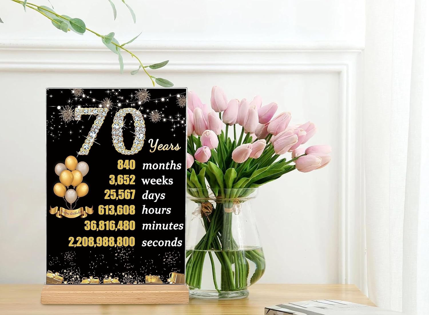 ArtAubrey Regalo de cumpleaños número 70 para mujeres y hombres, suministros de fiesta de 1953 de doble cara, tema de 1953, póster acrílico dorado