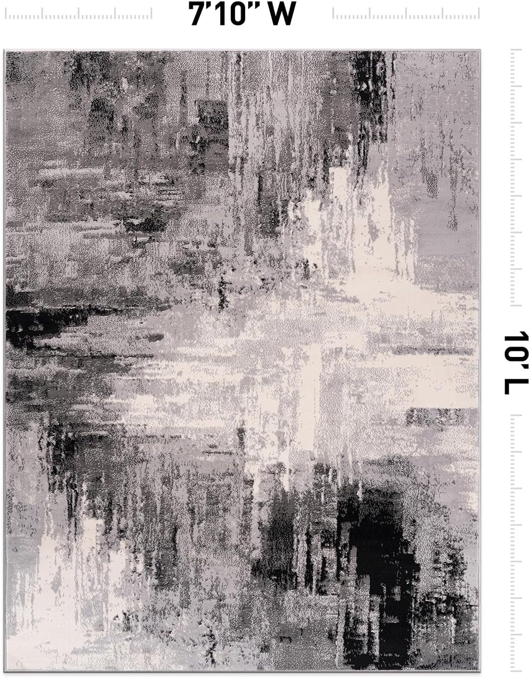 Rugshop Basel – Alfombra suave de arte abstracto contemporáneo, resistente a las manchas, 7 pies 10 pulgadas x 10 pies, color negro