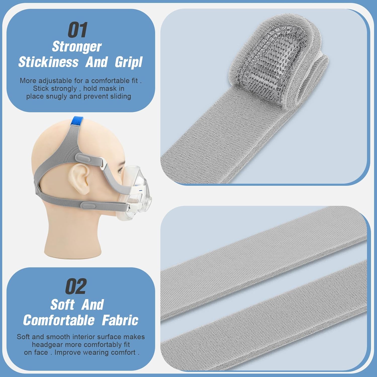 Wiscky Juego de 3 cascos para ResMed AirFitAirTouch F20-3 unidades de repuesto compatibles con máscara facial completa, incluye correas elásticas y