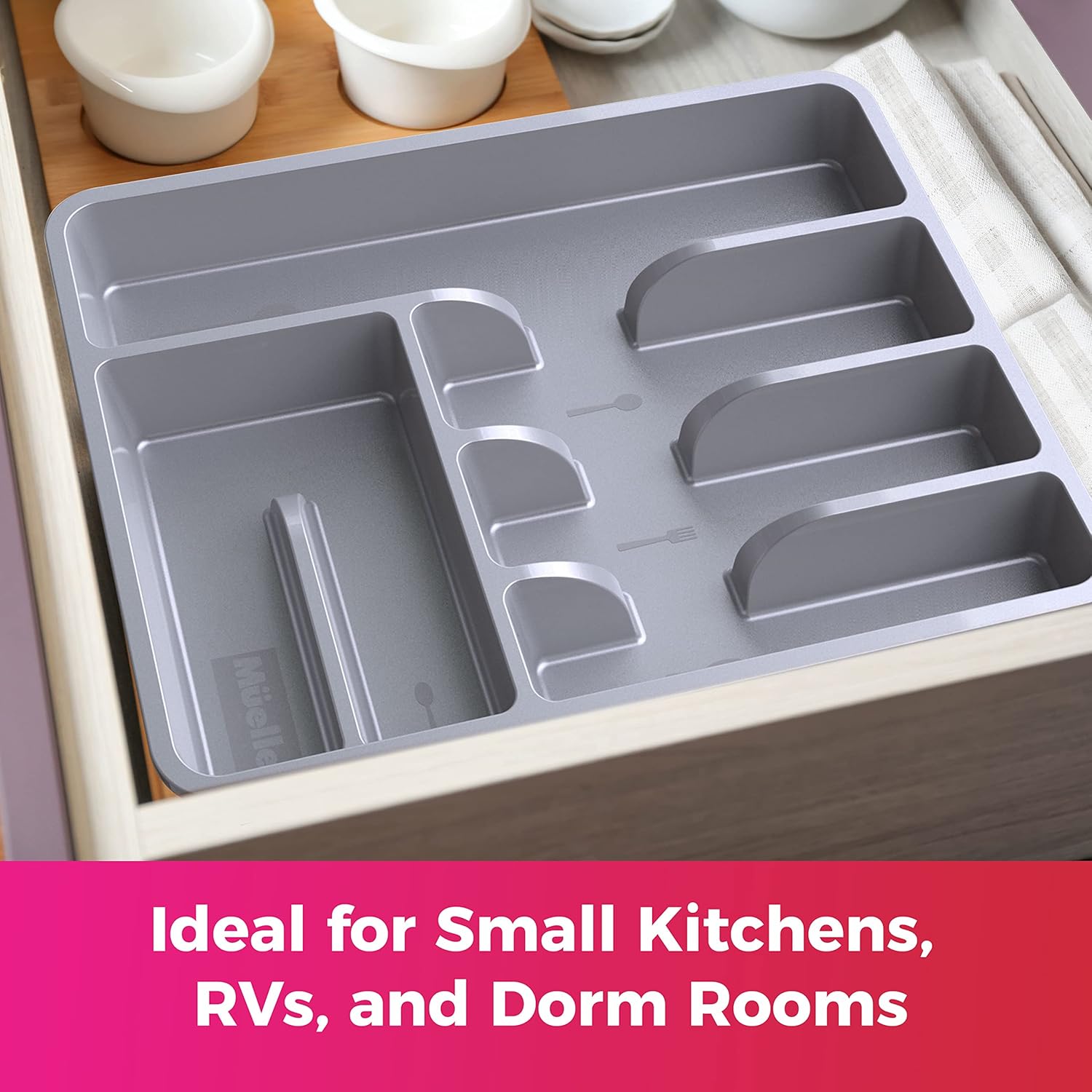 Mueller – Organizador de cubiertos para cajón de cocina, 10 x 13pulgadas, 6compartimentos, resistente, bandeja de cubiertos para utensilios,