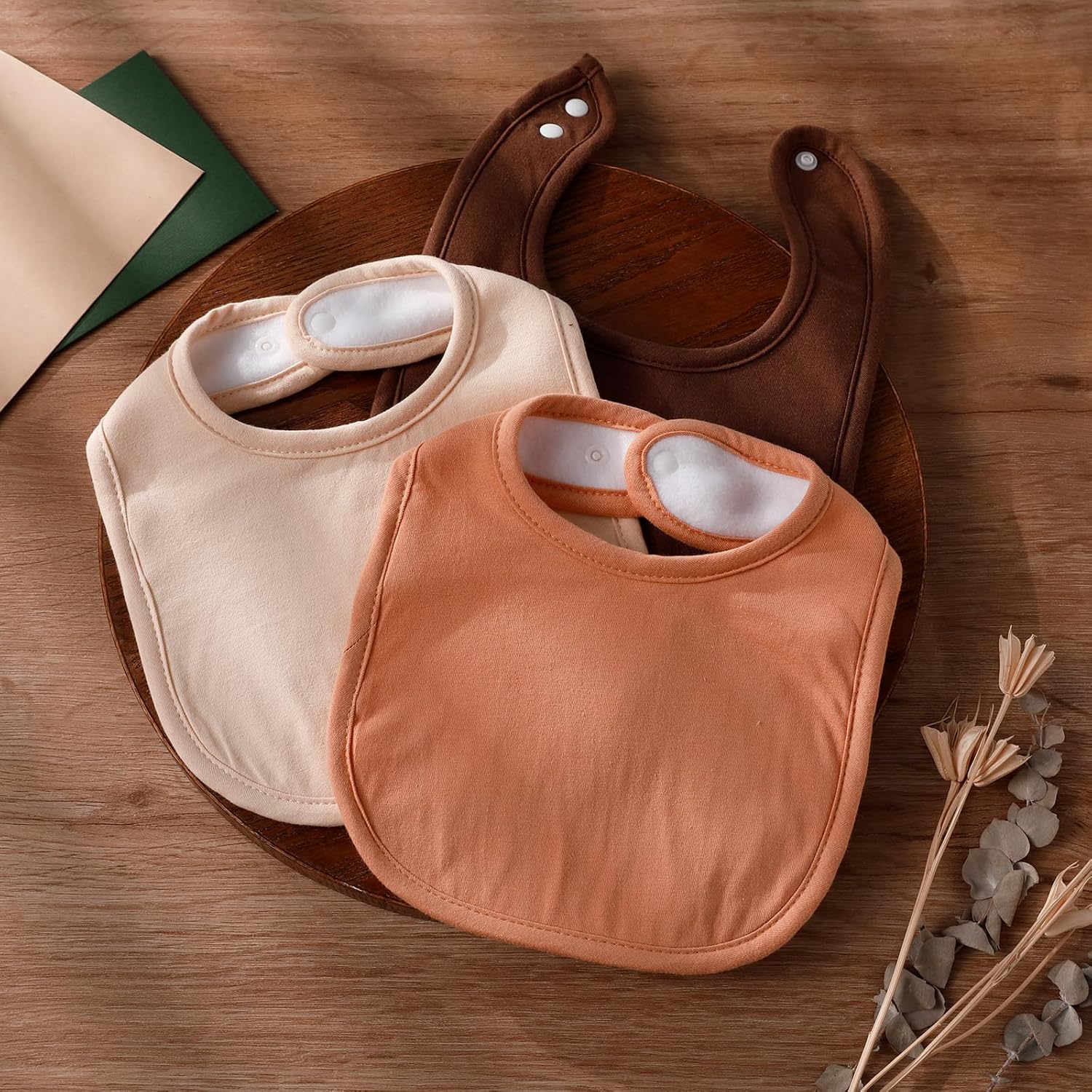 Baberos a presión para niños y niñas, paquete de 10 baberos bandana con broche, baberos de algodón orgánico con cierre a presión para recién nacidos