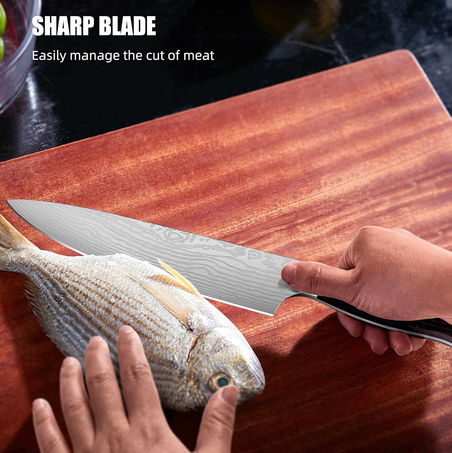 Cuchillo de chef de 8 pulgadas, cuchillo de chef japonés, cuchillo de chef de damasco, acero inoxidable de alto carbono forjado para cortar frutas