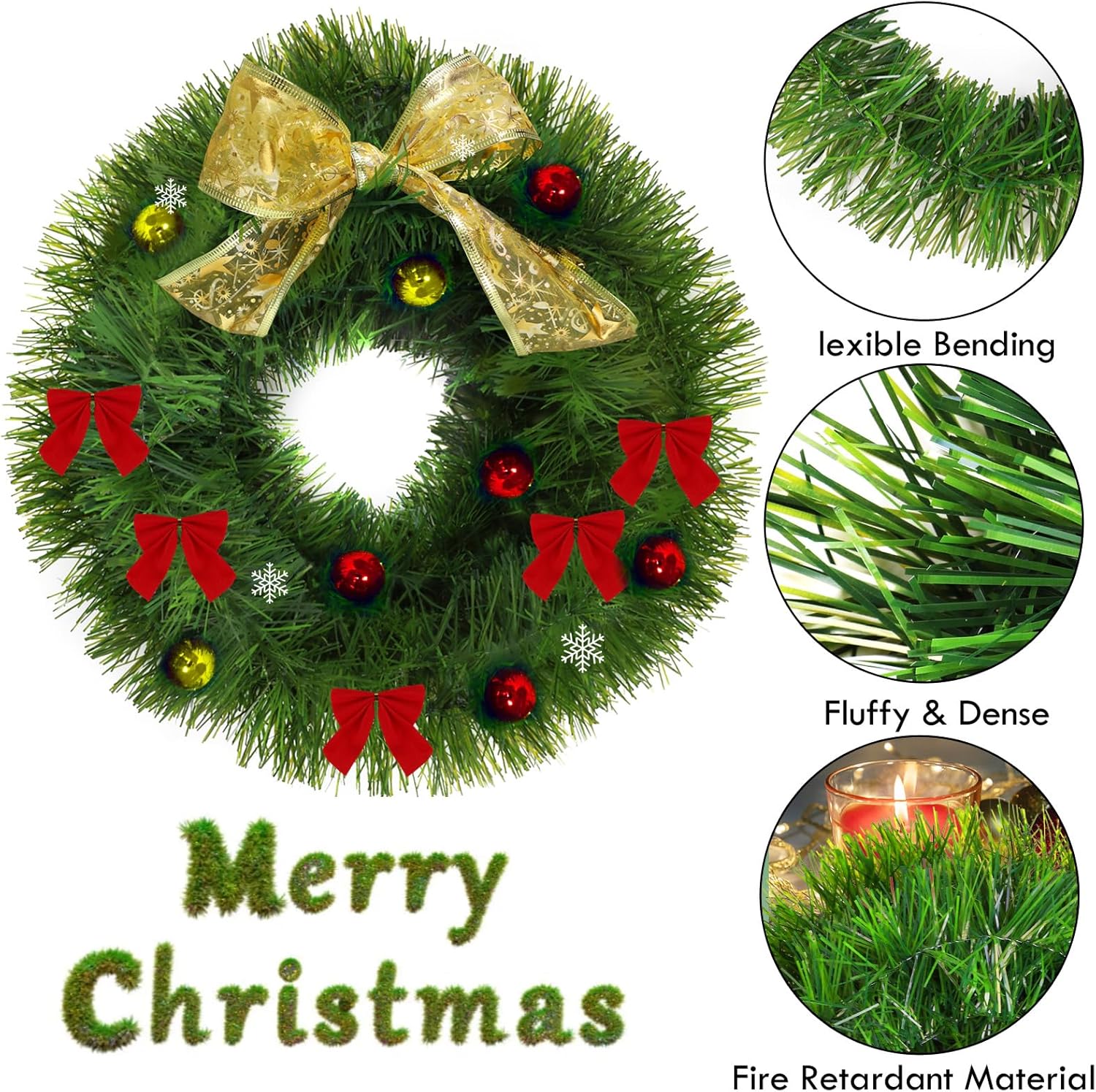 GardenNow Paquete de 5 guirnaldas de Navidad de 250 pies para decoración de Navidad, cinta de Navidad, decoración navideña para interiores y