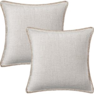 decorUhome Juego de 2 fundas de almohada decorativas para exteriores de 22 x 22 pulgadas, fundas cuadradas de lino con borde cosido, fundas rústicas decorUhome Juego de 2 fundas de almohada decorativas para exteriores de 22 x 22 pulgadas, fundas cuadradas de lino con borde cosido, fundas rústicas