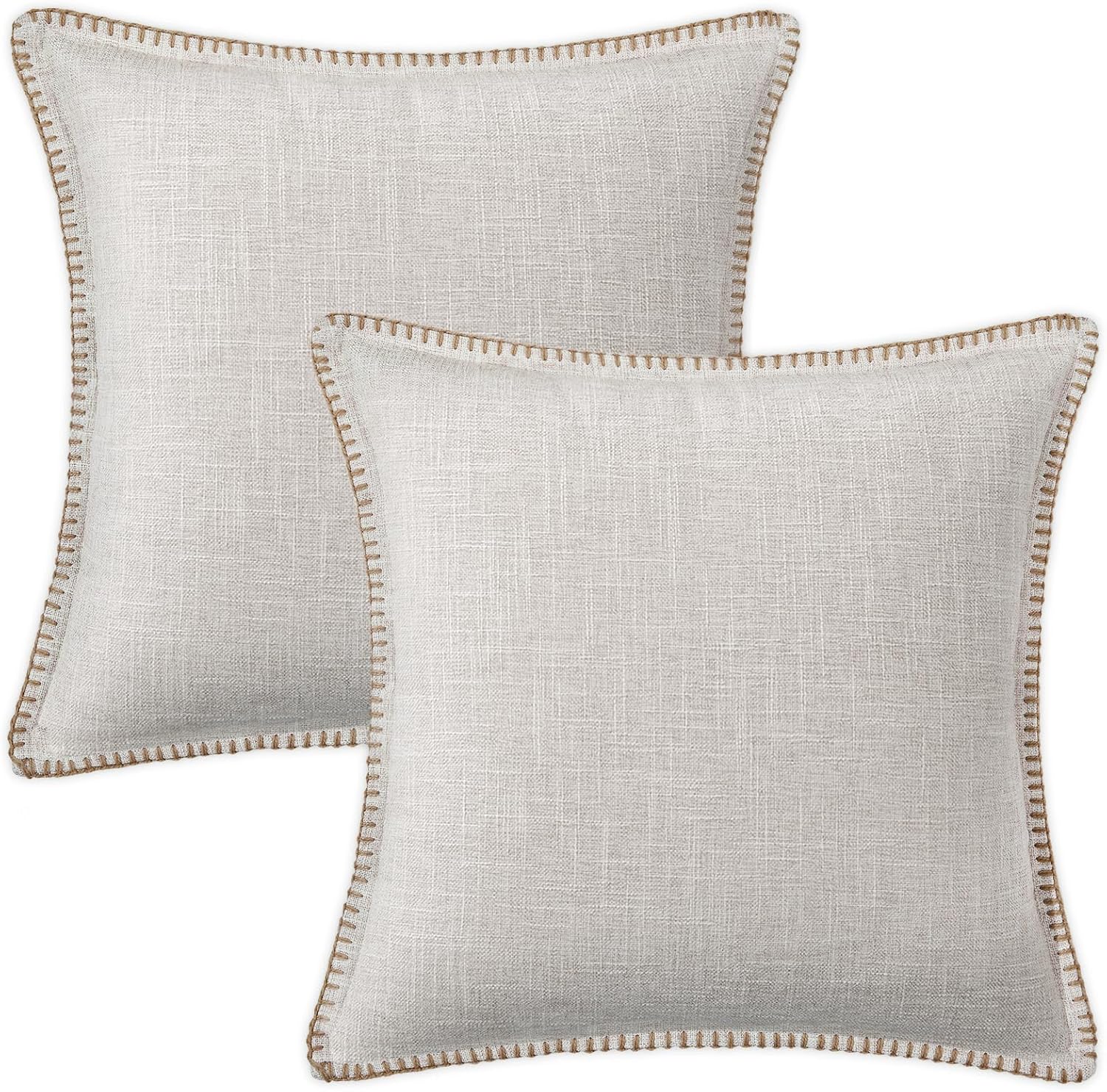 decorUhome Juego de 2 fundas de almohada decorativas para exteriores de 22 x 22 pulgadas, fundas cuadradas de lino con borde cosido, fundas rústicas
