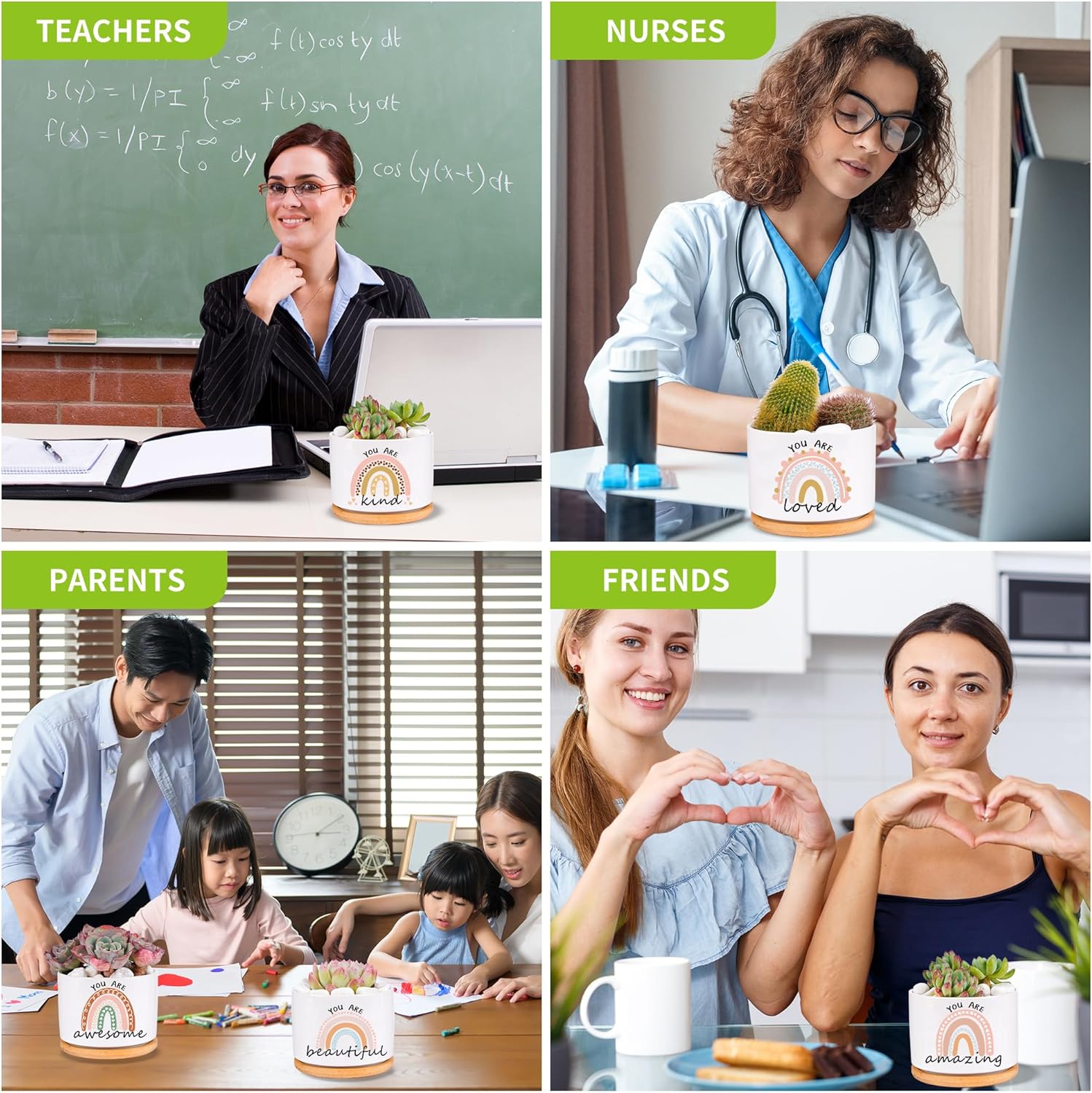 SAIWEILAI ONLINE 9 piezas de regalos de agradecimiento para empleados, profesores, enfermeras, macetas para suculentas de 3.15 pulgadas con drenaje,