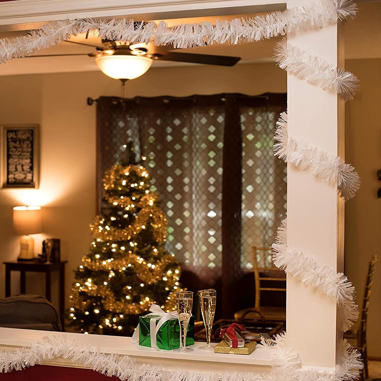 4 guirnaldas de Navidad de 26.2 pies con torsión metálica y brillante, decoraciones colgantes para árbol de Navidad, manto, barandillas de