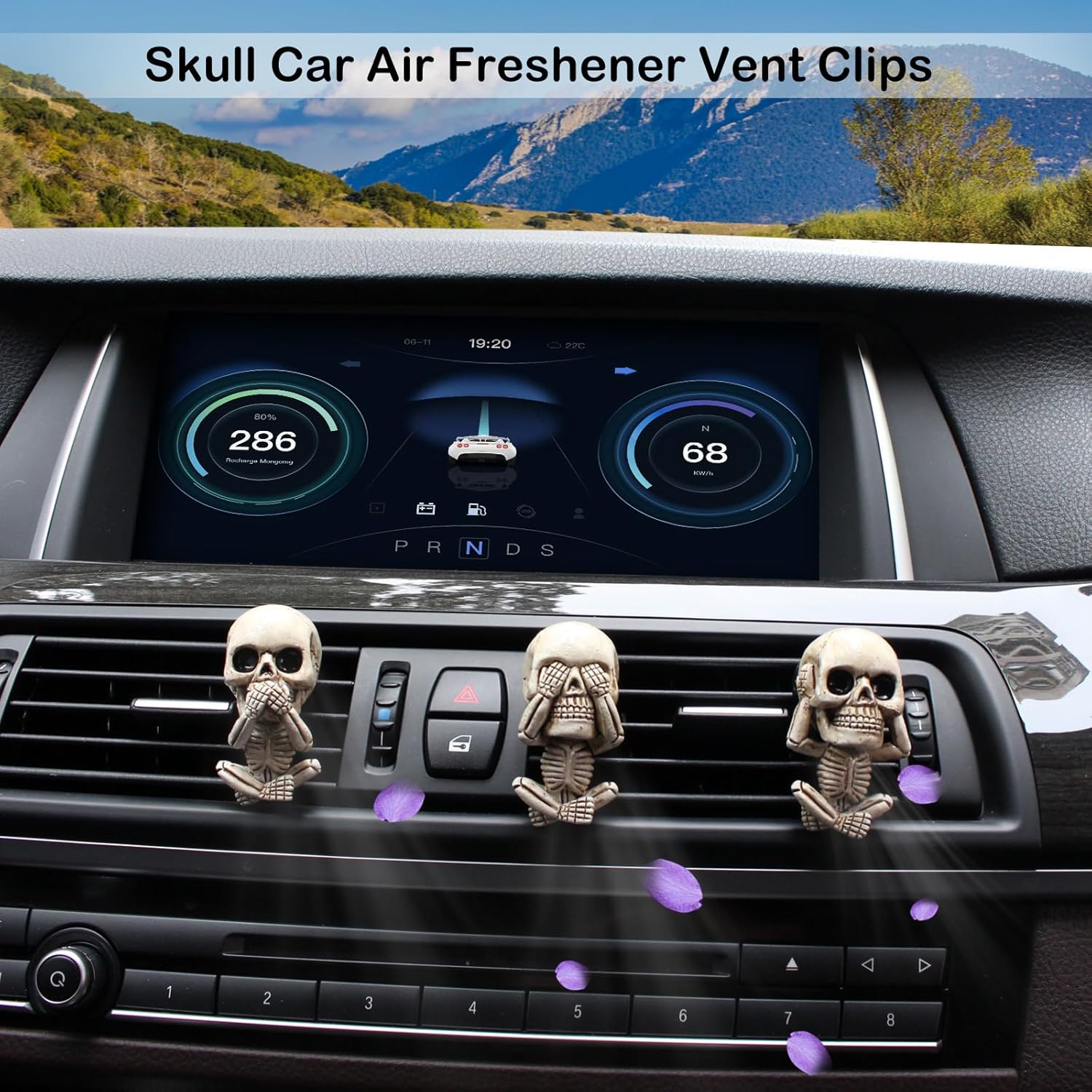 Ambientadores de calavera para automóvil, clips de ventilación con aceite esencial de lavanda pura de 0.3 onzas líquidas, accesorios de decoración