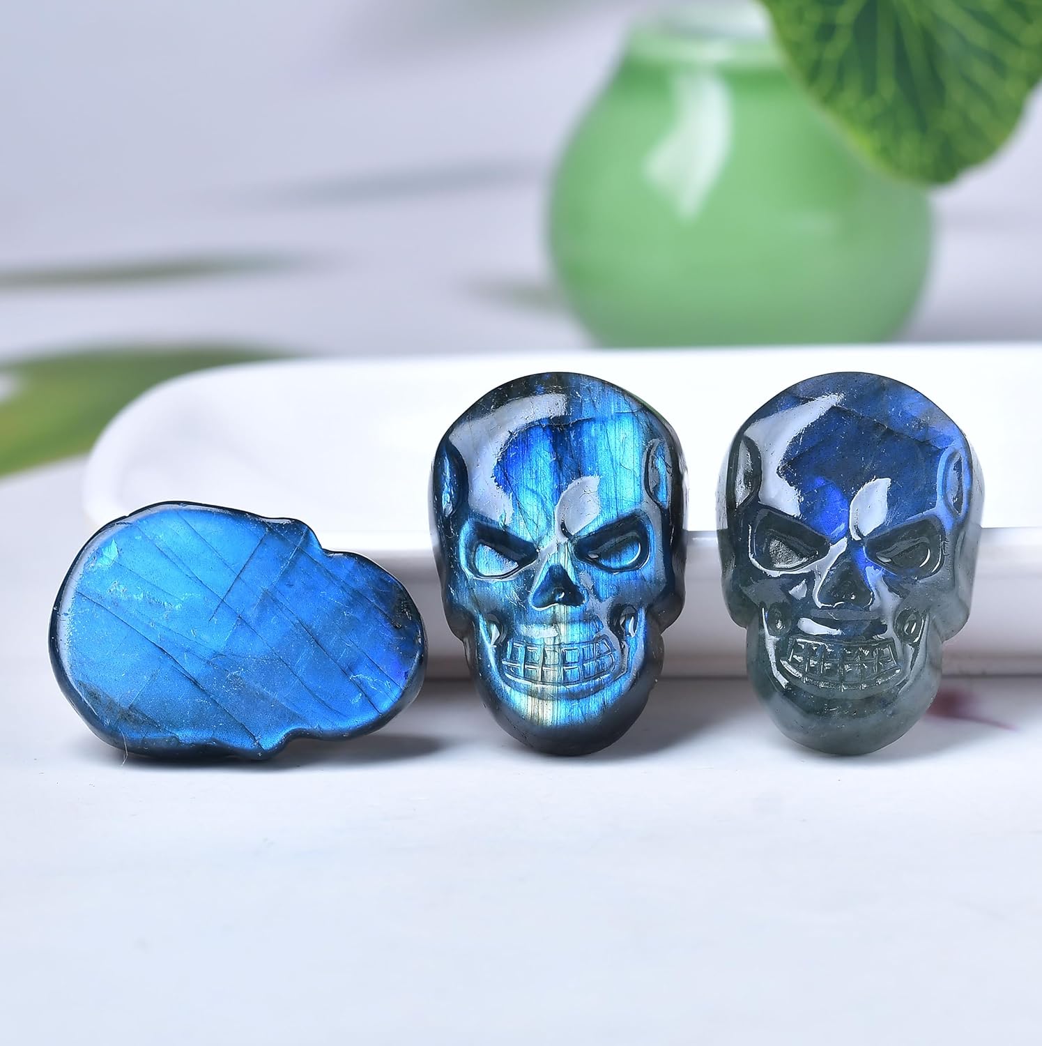 WUYOUSHI 1 pieza de cristal de calavera de labradorita natural tallado de 1.18 a 1.37 pulgadas de piedra preciosa curativa para decoración de