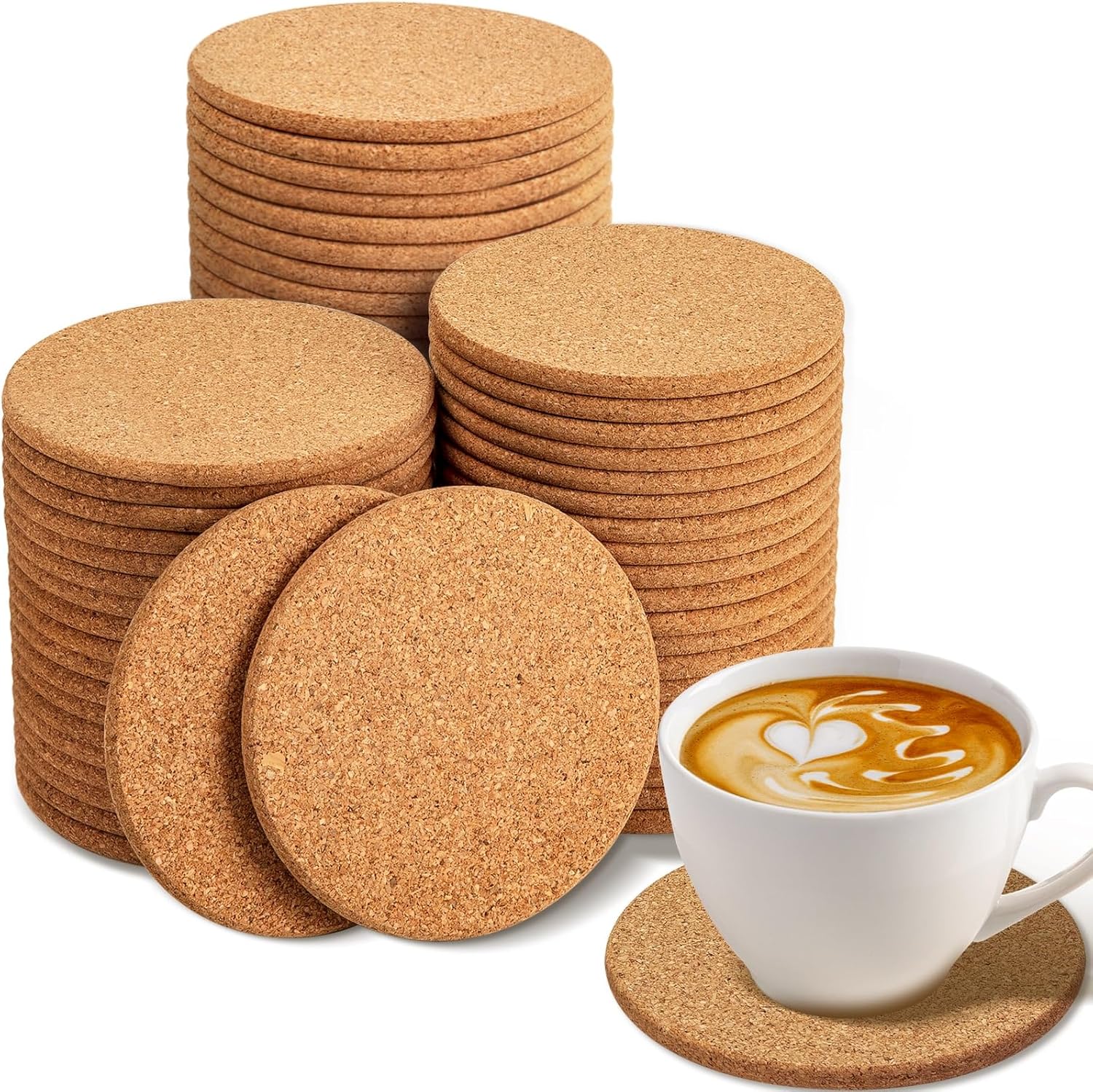 Posavasos de corcho para bebidas, 40 posavasos reutilizables de borde redondo a granel, 3.5 pulgadas de grosor, absorbentes, resistentes al calor,