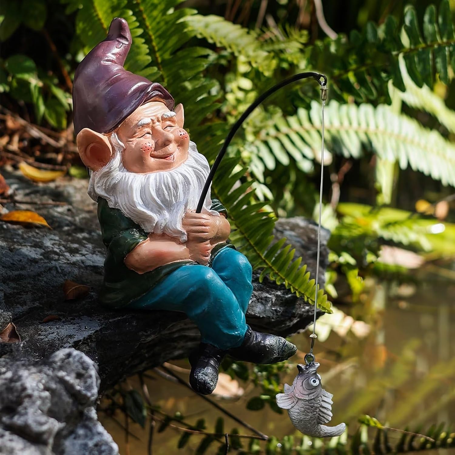 Estatua de gnomos de jardín al aire libre, decoraciones de gnomos para patio, estatua de gnomo de pesca de 9.7 pulgadas, decoración de jardín al