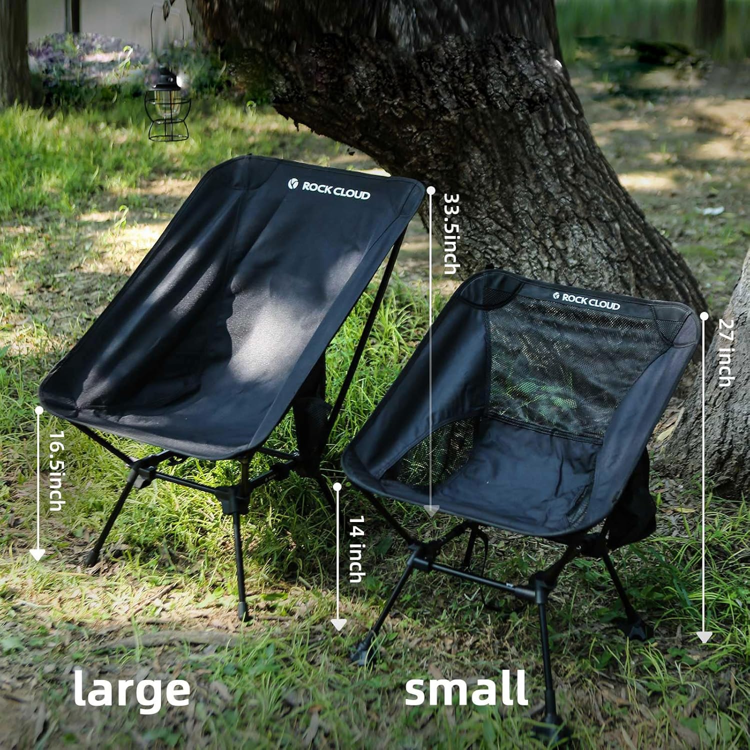 ROCK CLOUD Paquete de 2 sillas de campamento compactas portátiles y ultraligeras, sillas plegables para exteriores, tamaño grande para campamento,