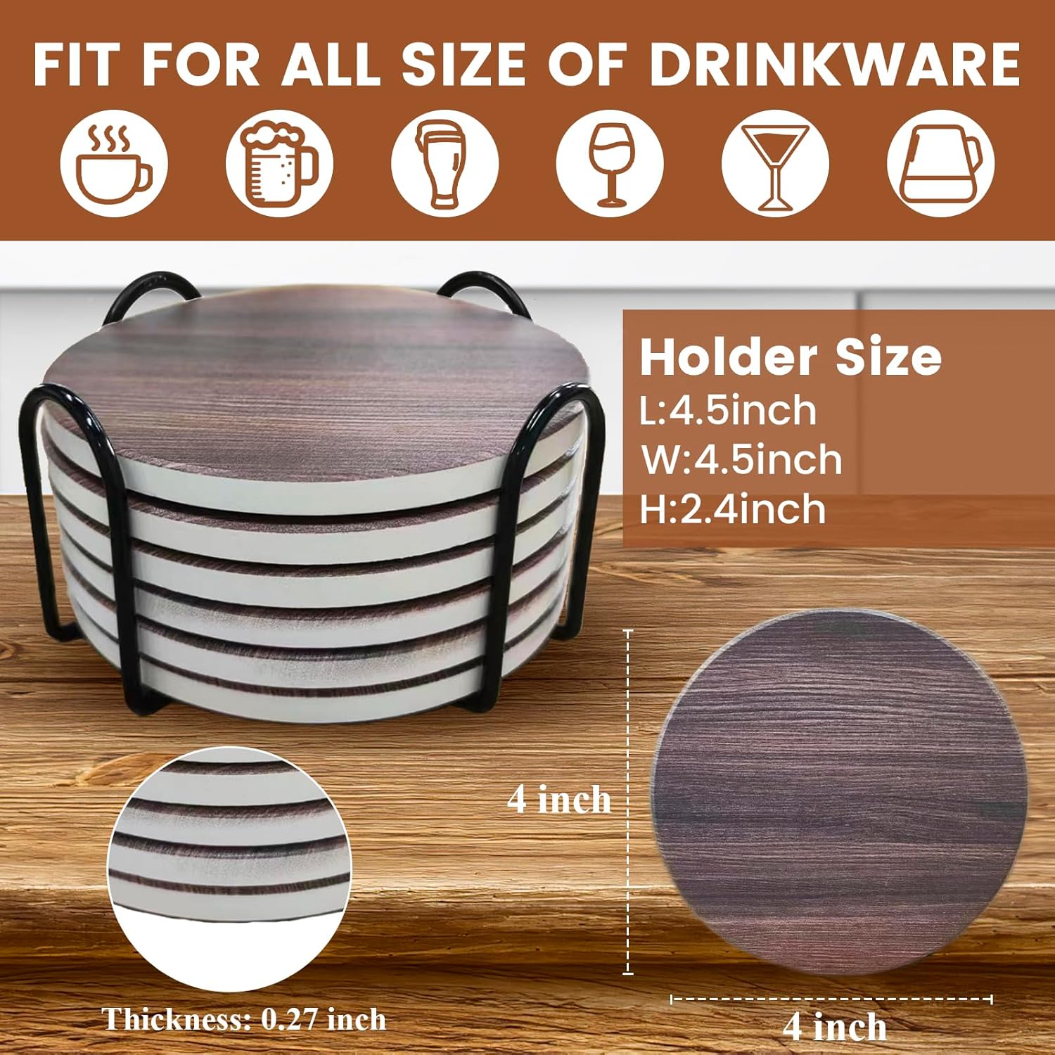 Posavasos para bebidas, juego de 6 posavasos absorbentes con soporte, posavasos para bebidas para protección de mesa, posavasos de cerámica para