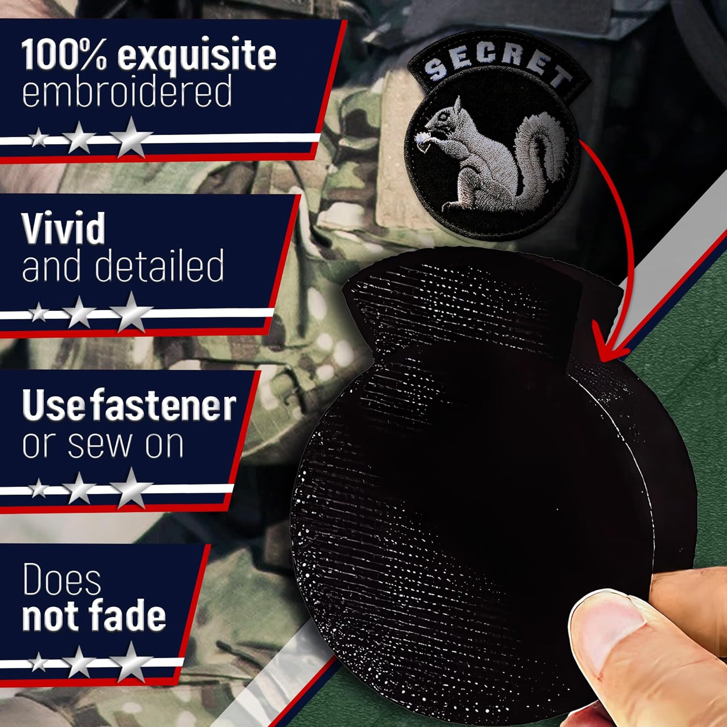 Parches militares de velcro secreto de ardilla, parches de moral, parche de velcro para planchar, parche de policía, parches de mochila militar para
