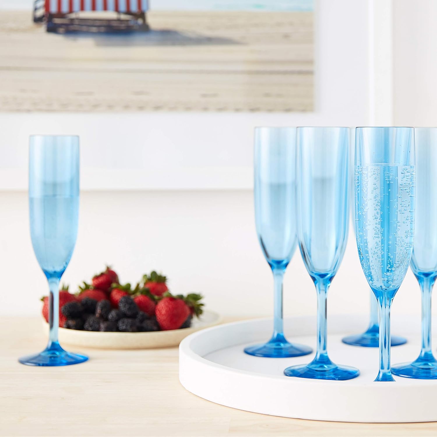 Drinique Copas de champán irrompibles (caja de 24) de 6 onzas, clásicas, inastillables, reutilizables, copa de champán, color azul