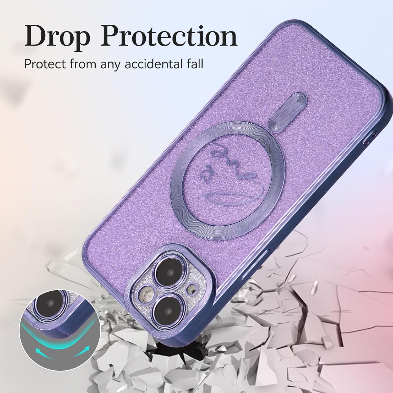 EYZUTAK Funda magnética para iPhone 13, con purpurina brillante de lujo, diseño de corazón chapado en lindo patrón de corazón, compatible con