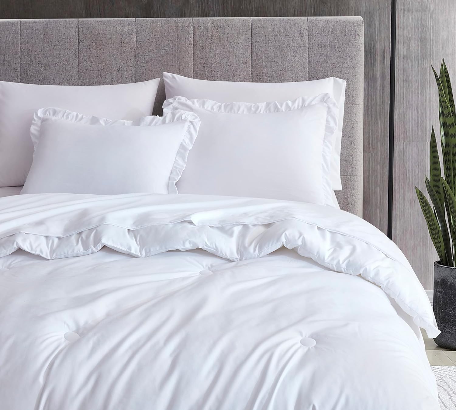 Chezmoi Collection Eleanora – Juego de cama Queen en una bolsa, 7 piezas con ribete de volantes, suave lavado, de microfibra de doble cepillado con