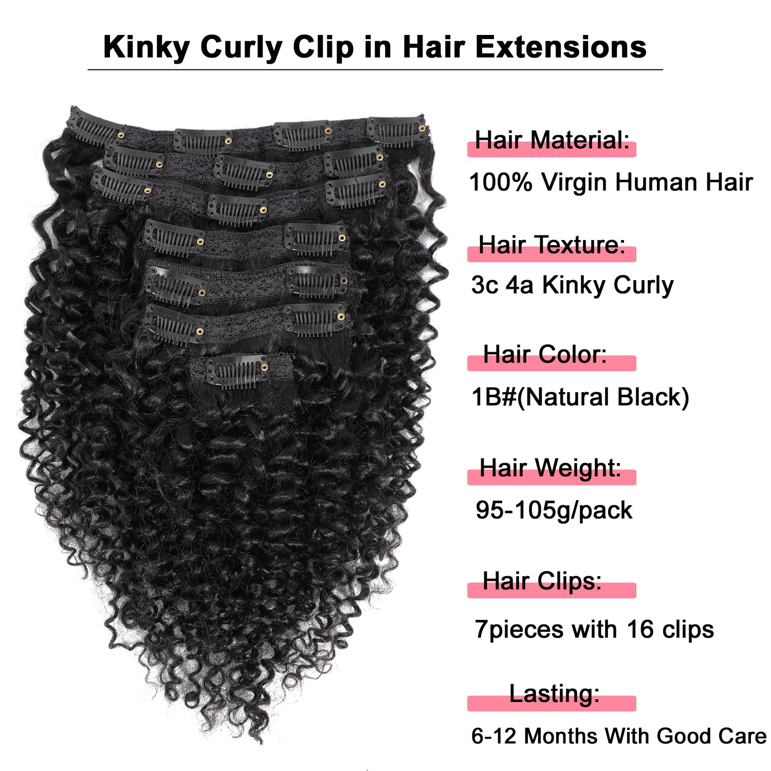 Extensiones de cabello humano rizado con clip, cabello humano real para mujeres negras, 3C 4A, cabello humano rizado con clip, cabello Remy