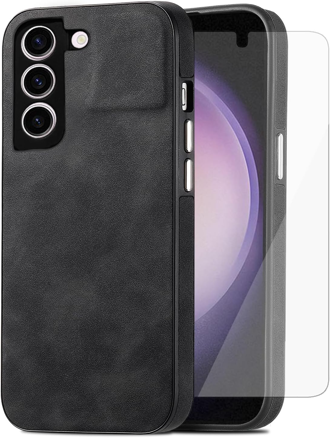 Asuwish Funda de teléfono para Samsung Galaxy S23 Plus S23+ 5G con protector de pantalla de vidrio templado y funda delgada de cuero suave,