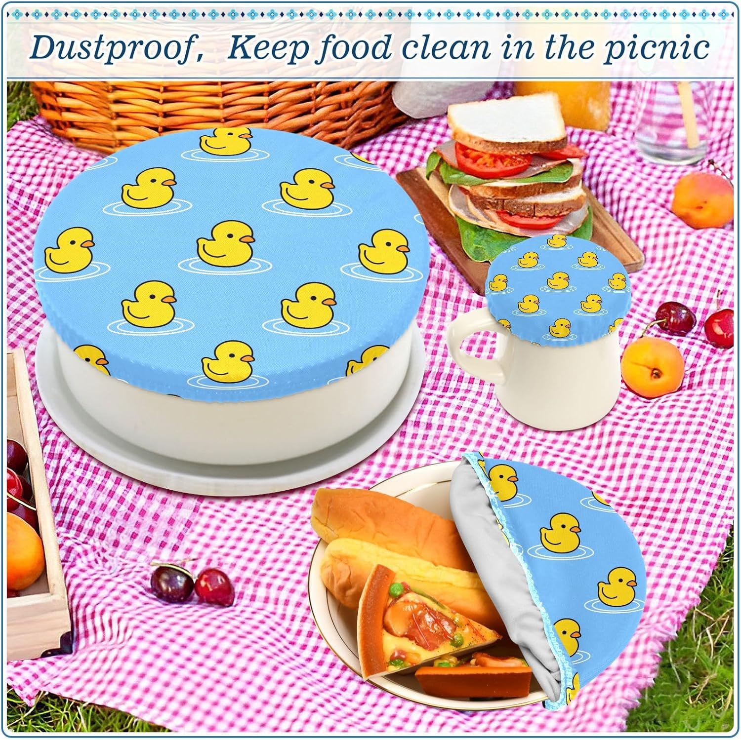 Duck 5PCS Reusable Elastic Bowl Covers for Food Storage Stretch Cloth Fabric Lids with 5 Different Sizes Heat Resistant Food Lids for Fruits