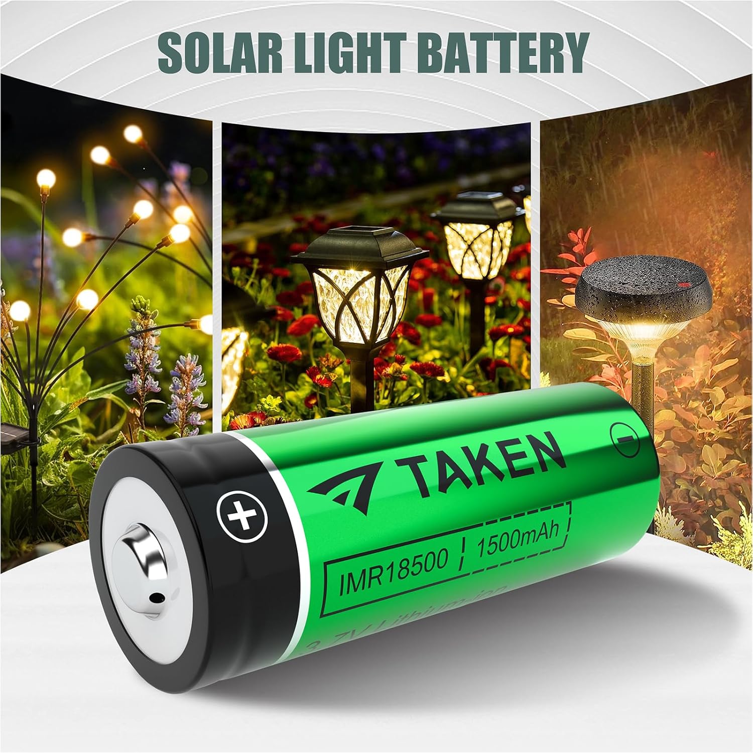 Taken Batería recargable de iones de litio 18500 con cargador, IMR 18500 3.7V 1500mAh batería recargable con botón superior, paquete de 4 baterías