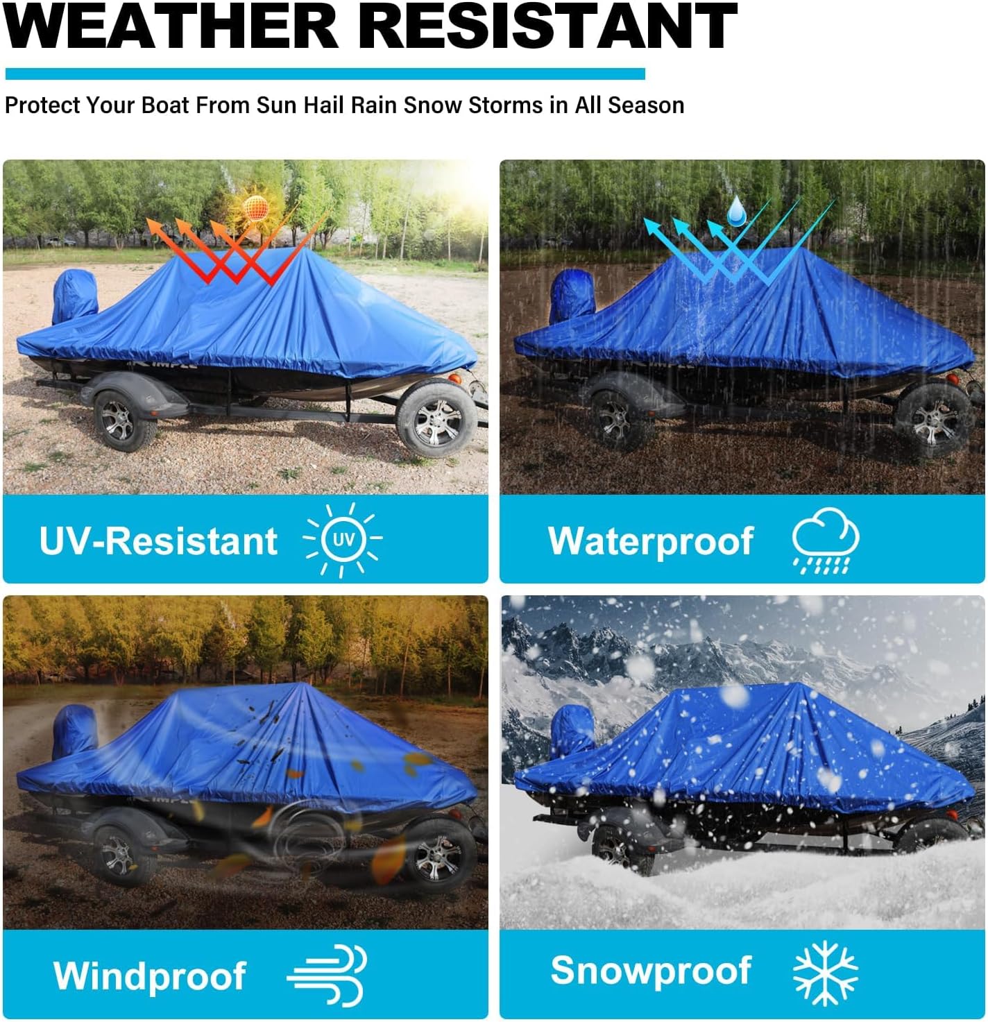 Boatpro Funda para lancha remolcable de 17 a 19 pies con cubierta de motor fuera de borda, lona marina 900D, impermeable, resistente para lanchas de