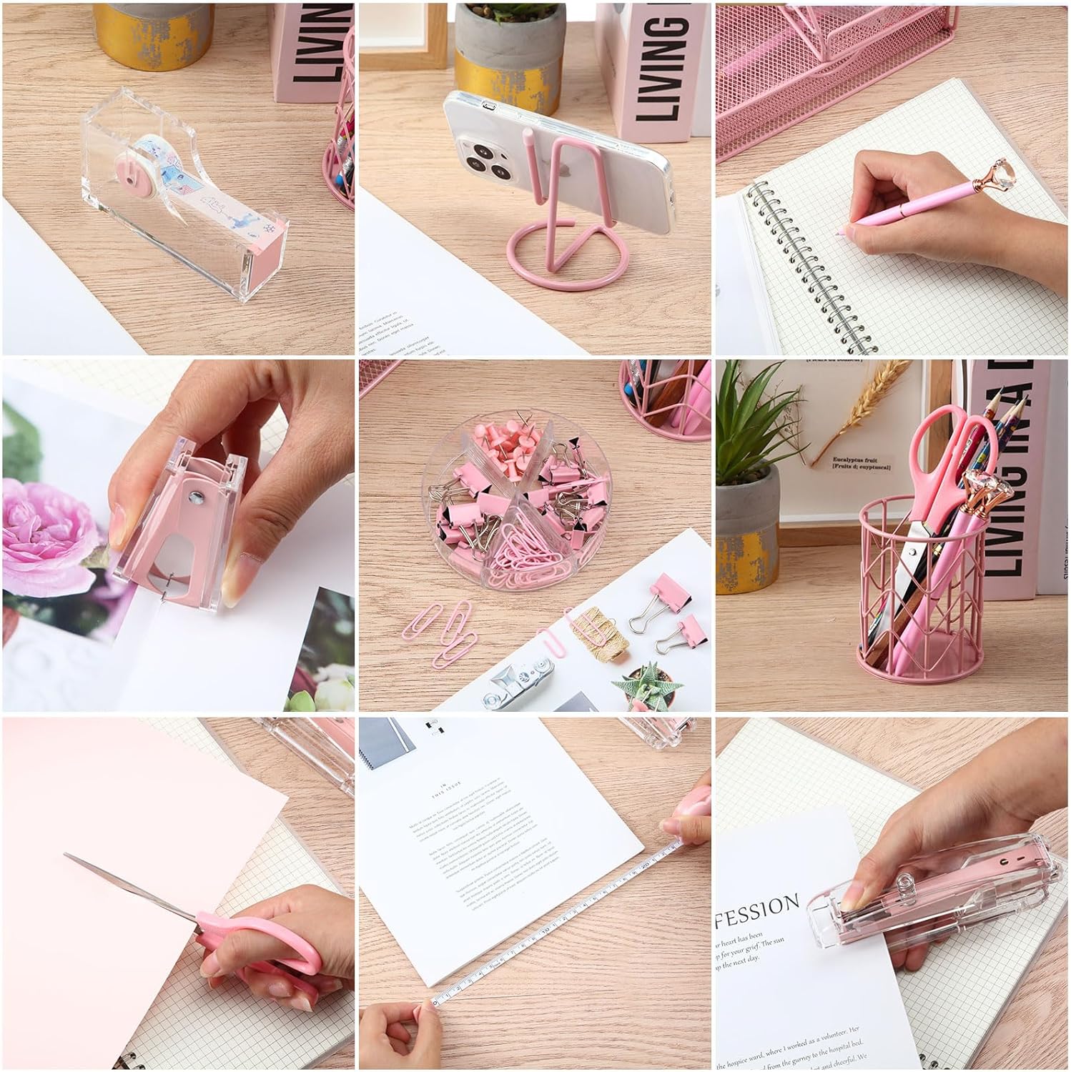 El kit de 14 accesorios de escritorio incluye grapadora, removedor de grapas, soporte para bolígrafos, caja de notas, organizador de malla metálica,