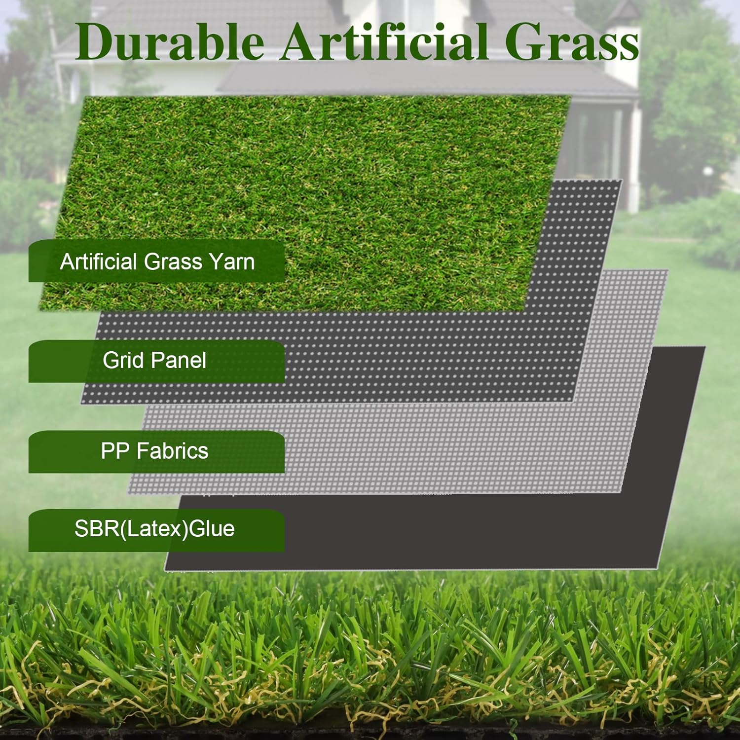 Weidear Alfombra de césped artificial realista de 3 x 3 pies, con agujeros de drenaje, 0.787 in para interior y exterior, césped sintético para