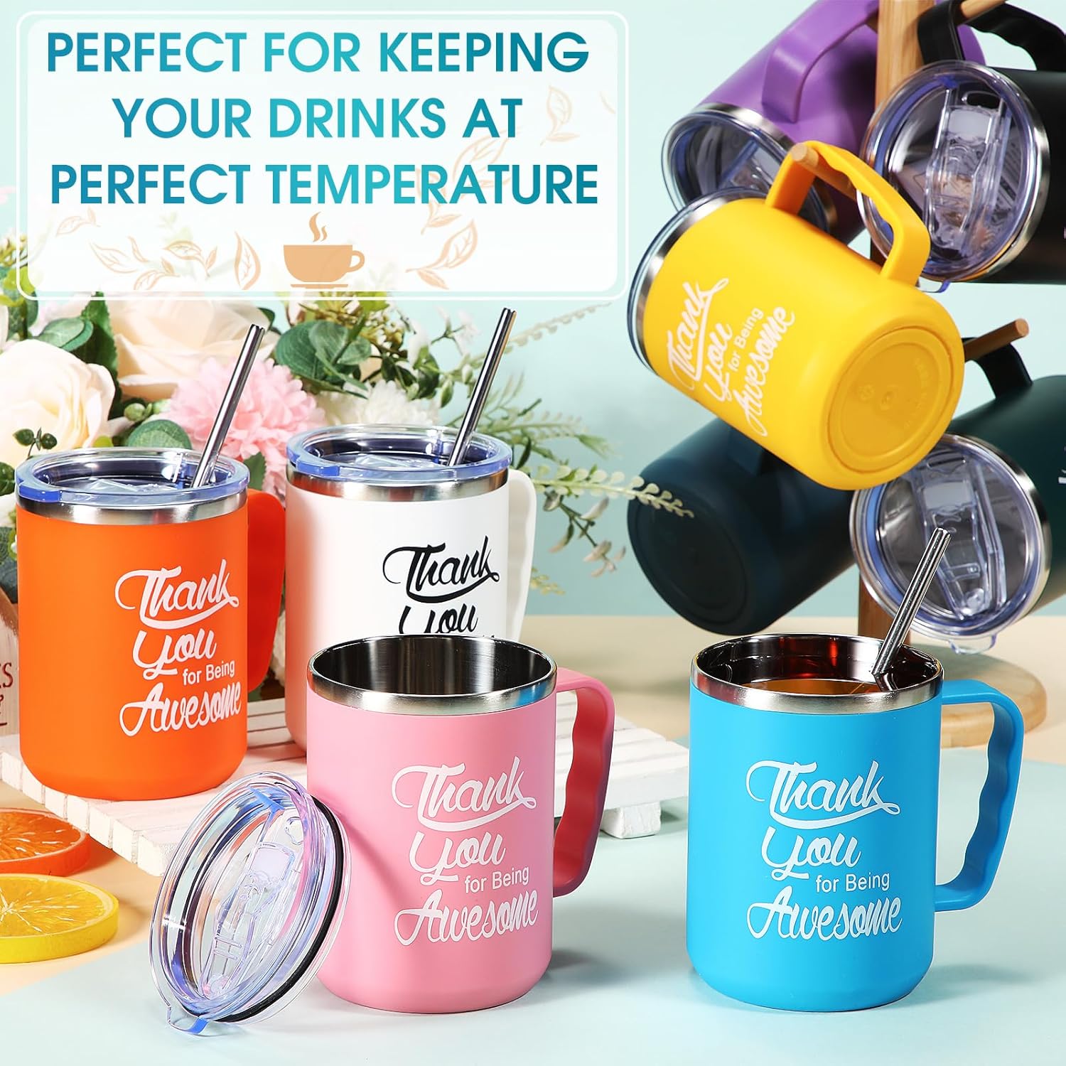Umigy 24 tazas de café de agradecimiento a los empleados, regalo de agradecimiento por ser impresionante, taza de campamento de 17 onzas con asa,