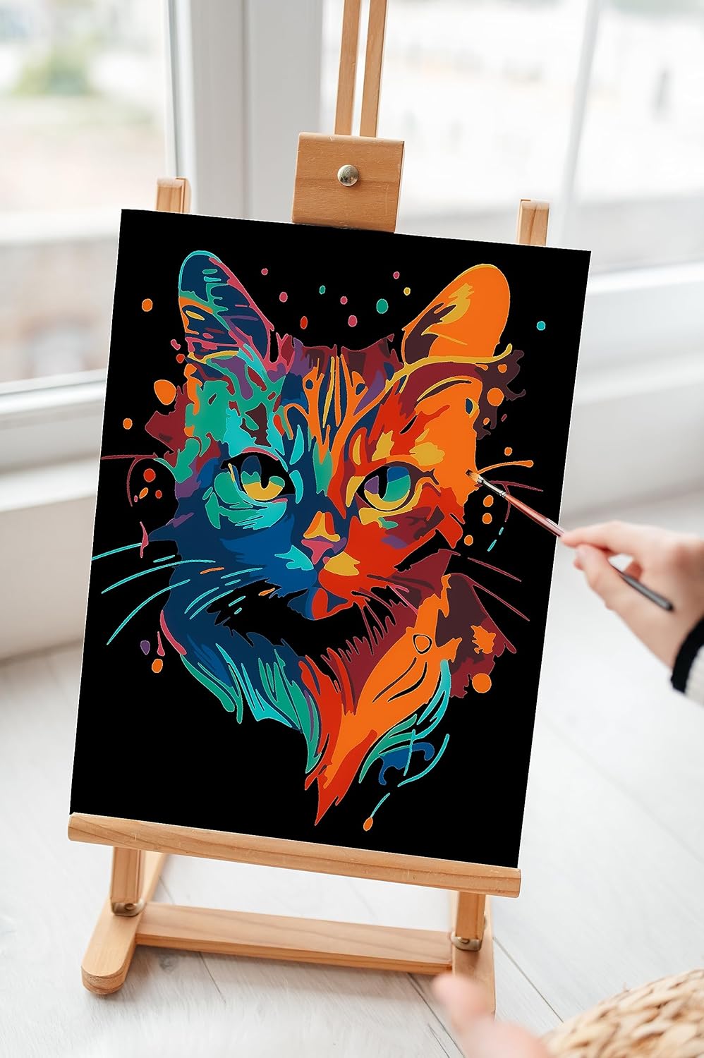 Omaart Kit de pintura por números para principiantes, lienzo enmarcado, diseño de gato de fantasía, incluye lienzo enmarcado y estirado preimpreso,