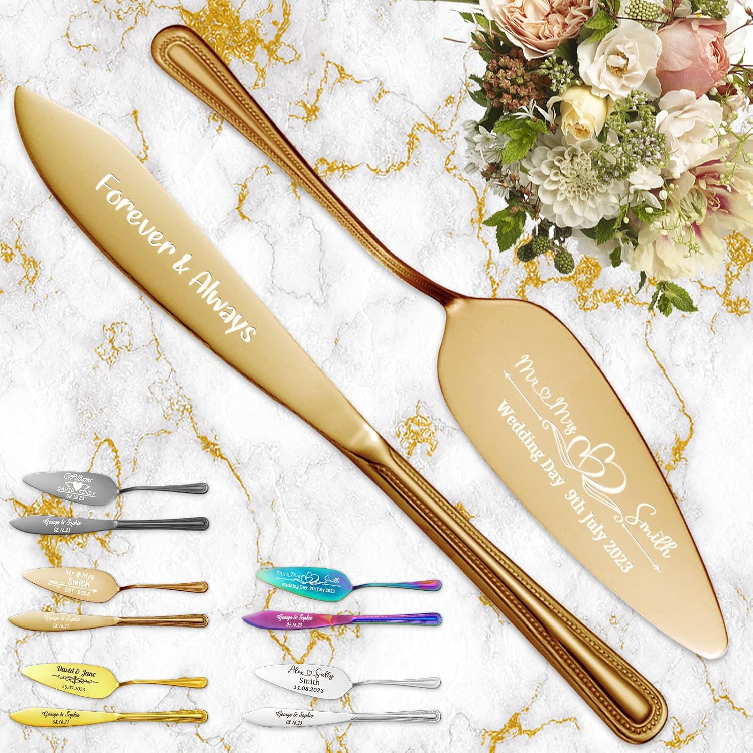 Juego de corte personalizado para tartas de boda, grabado personalizado, cuchillo y servidor para tartas de boda, cortador de pasteles personalizado