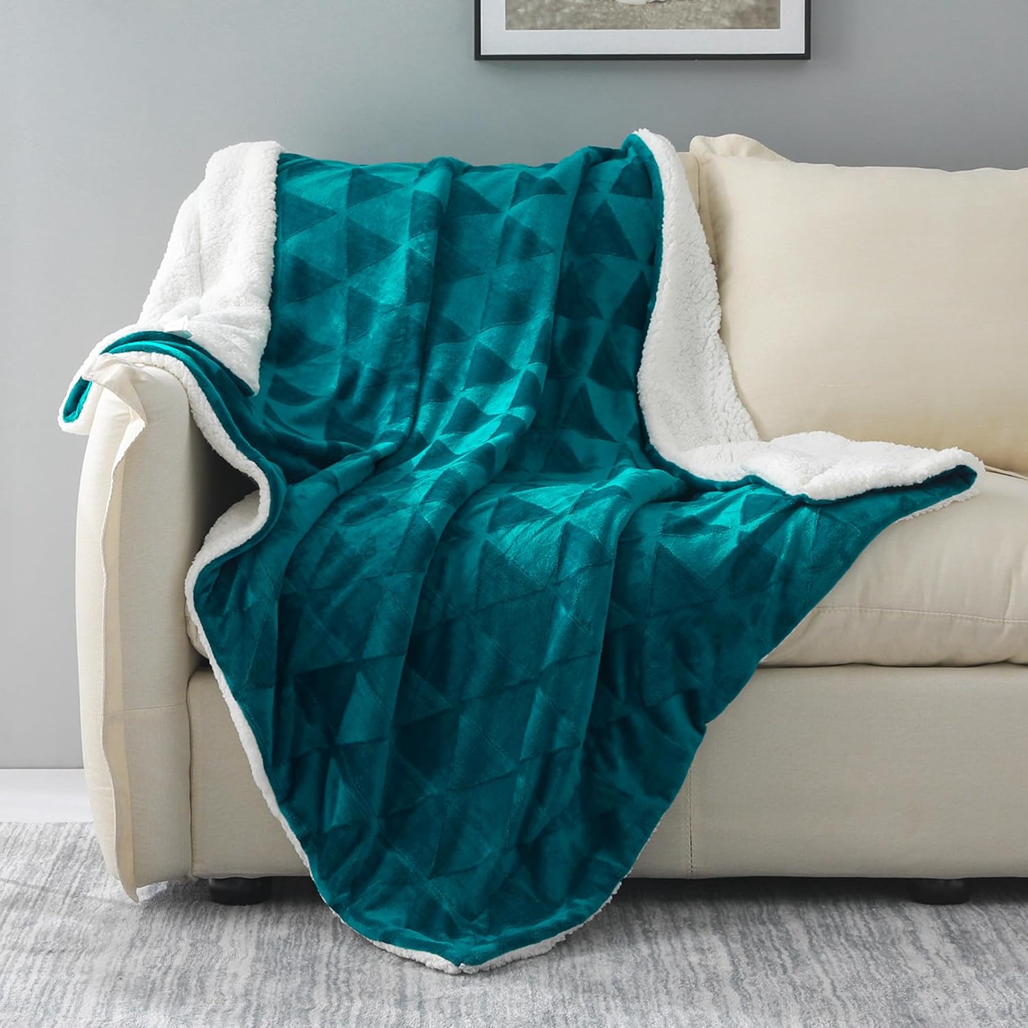 Exclusivo Mezcla – manta grande de 50″ x 70″, franela cepillada reversible y manta de sherpa de felpa, decorativa, ligera, suave y cálida